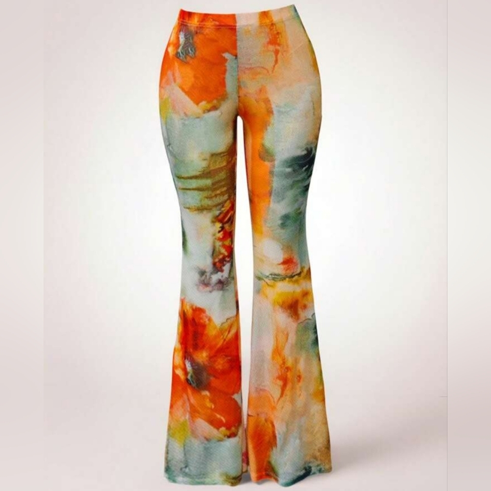 Vibrant Multicolor Flared Women's Pants Sz X-large
